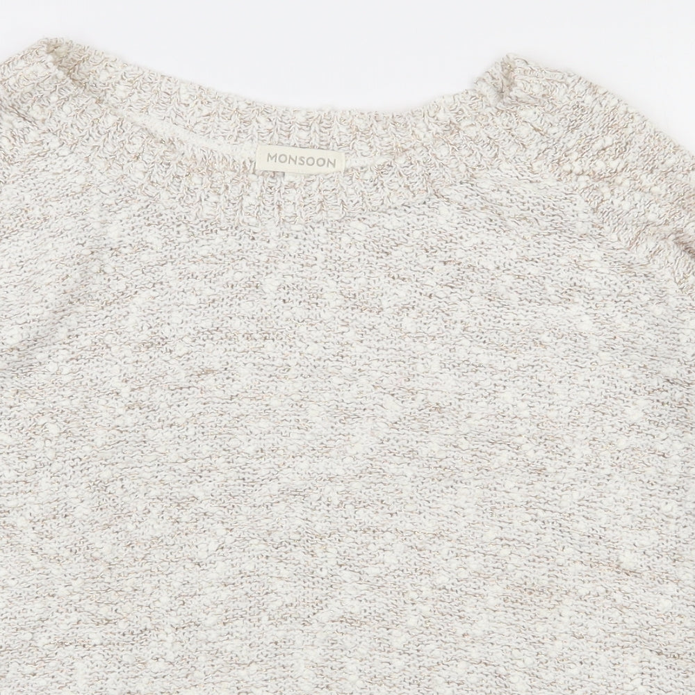 Monsoon Womens Beige Scoop Neck  Acrylic Pullover Jumper Size M