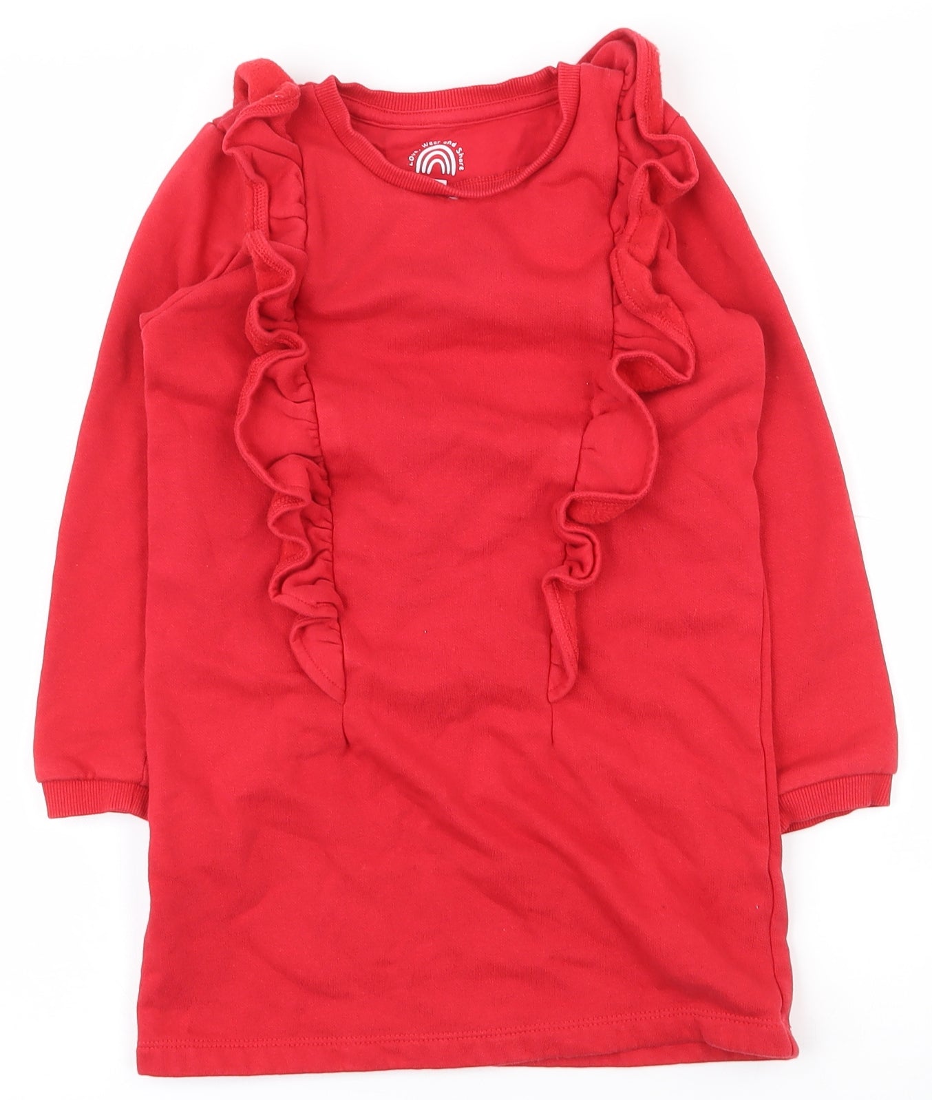 F&F Girls Red  Cotton Tunic Sweatshirt Size 6-7 Years  Pullover