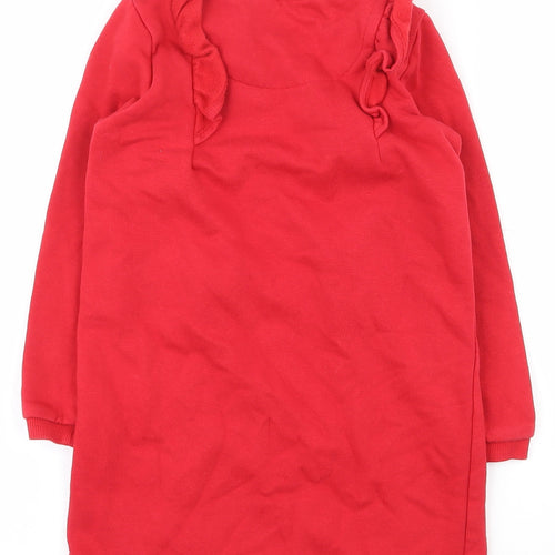 F&F Girls Red  Cotton Tunic Sweatshirt Size 6-7 Years  Pullover