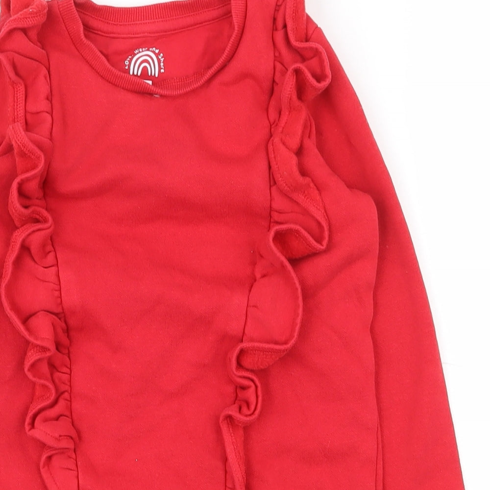 F&F Girls Red  Cotton Tunic Sweatshirt Size 6-7 Years  Pullover