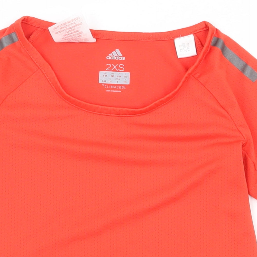 adidas Girls Orange  Polyester Basic T-Shirt Size 5-6 Years Scoop Neck Pullover