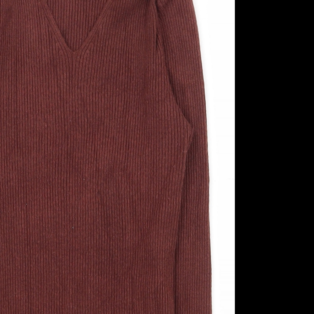 Primark Womens Brown V-Neck  Viscose Pullover Jumper Size 12
