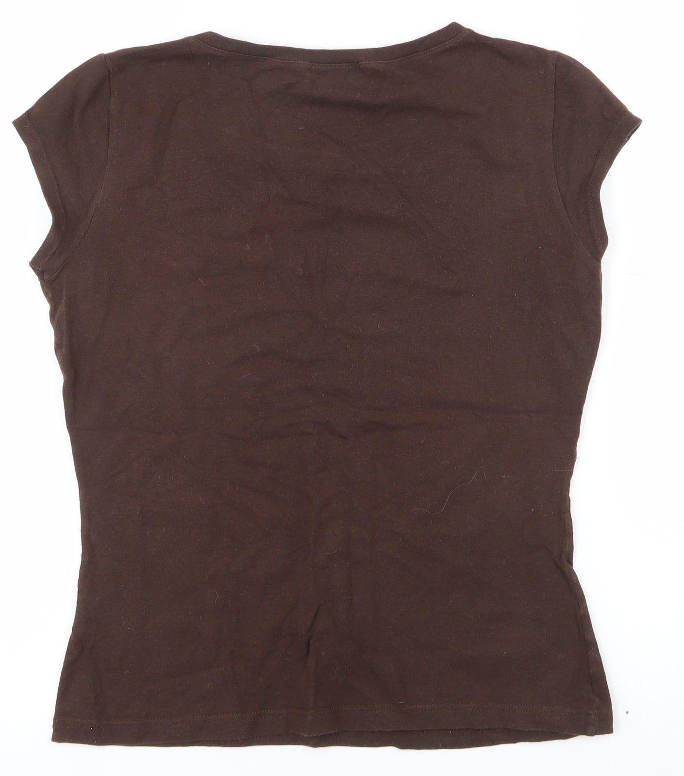 Topshop Womens Brown  Cotton Basic T-Shirt Size 10 Round Neck