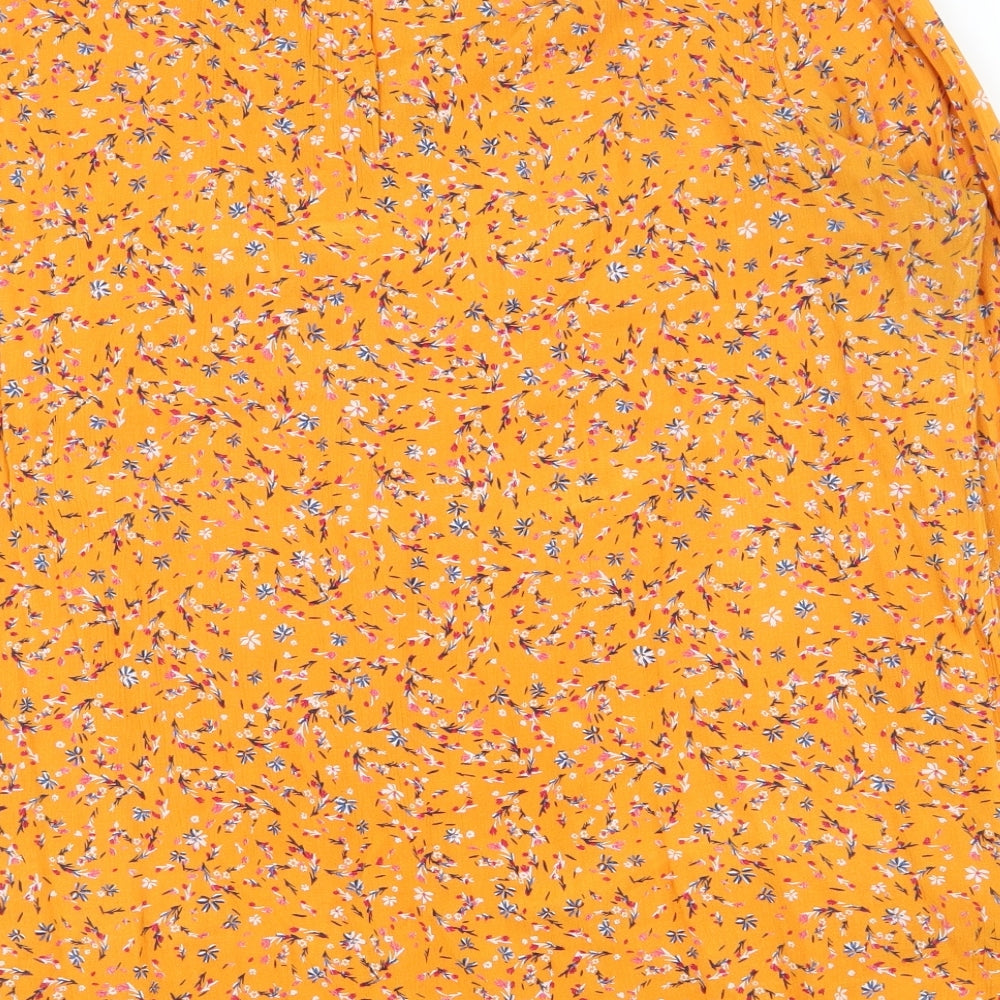 NEXT Womens Orange Floral Viscose Basic Blouse Size 14 V-Neck