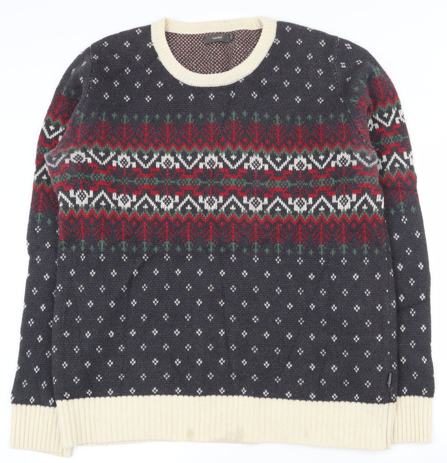 Howies Mens Multicoloured Round Neck Fair Isle Wool Pullover Jumper Size L