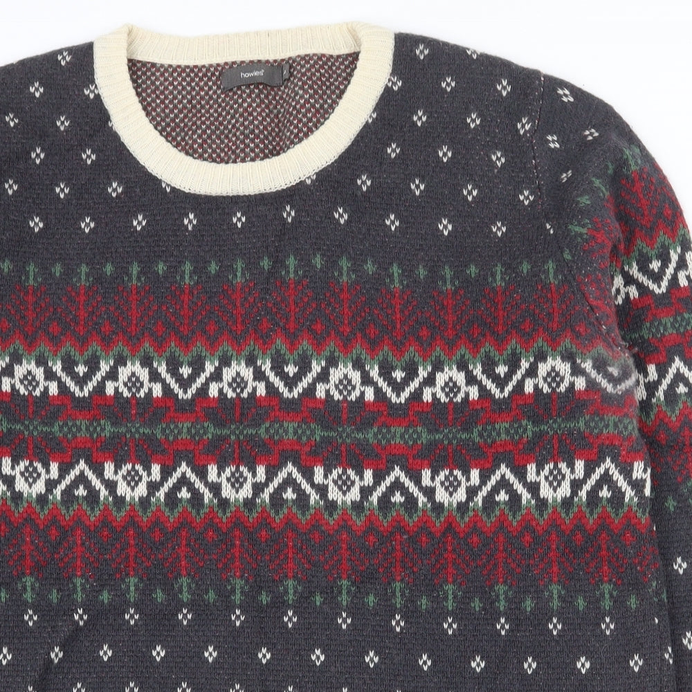 Howies Mens Multicoloured Round Neck Fair Isle Wool Pullover Jumper Size L