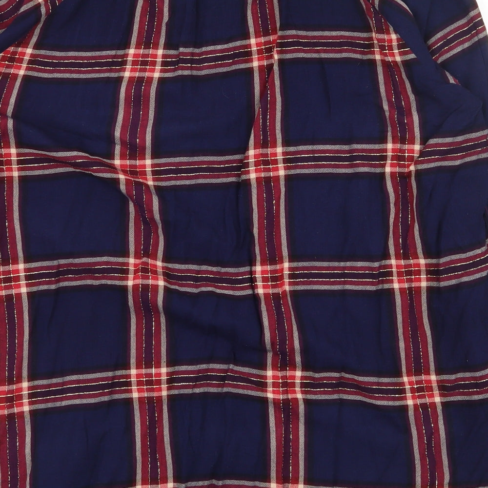 NEXT Womens Blue Plaid Viscose Basic Blouse Size 14 V-Neck