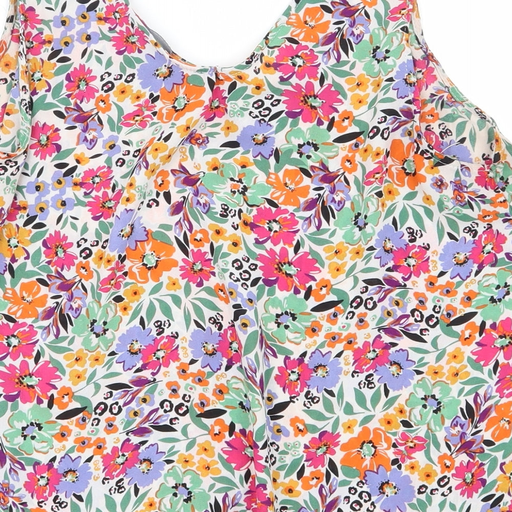 Primark Womens Multicoloured Floral Polyester Basic Tank Size 12 Scoop Neck