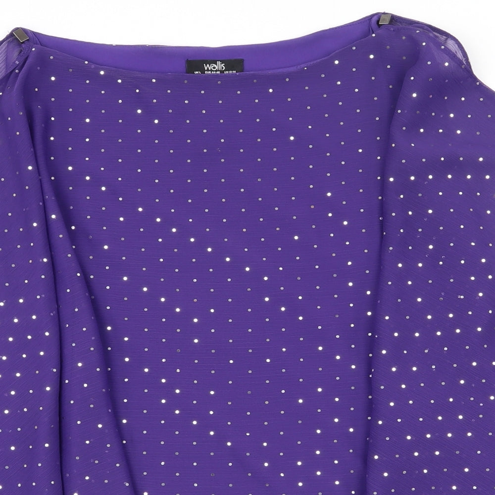 Wallis Womens Purple Polka Dot Polyester Basic Blouse Size L Boat Neck