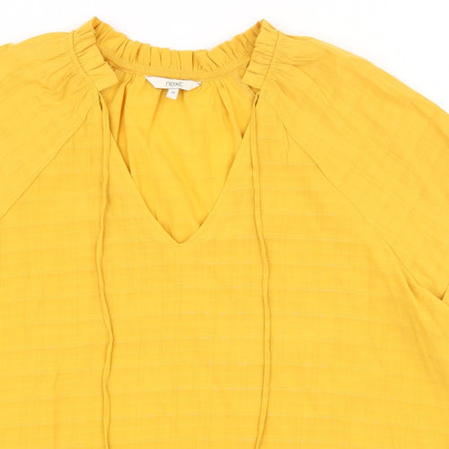 NEXT Womens Yellow Plaid Viscose Basic Blouse Size 14 V-Neck