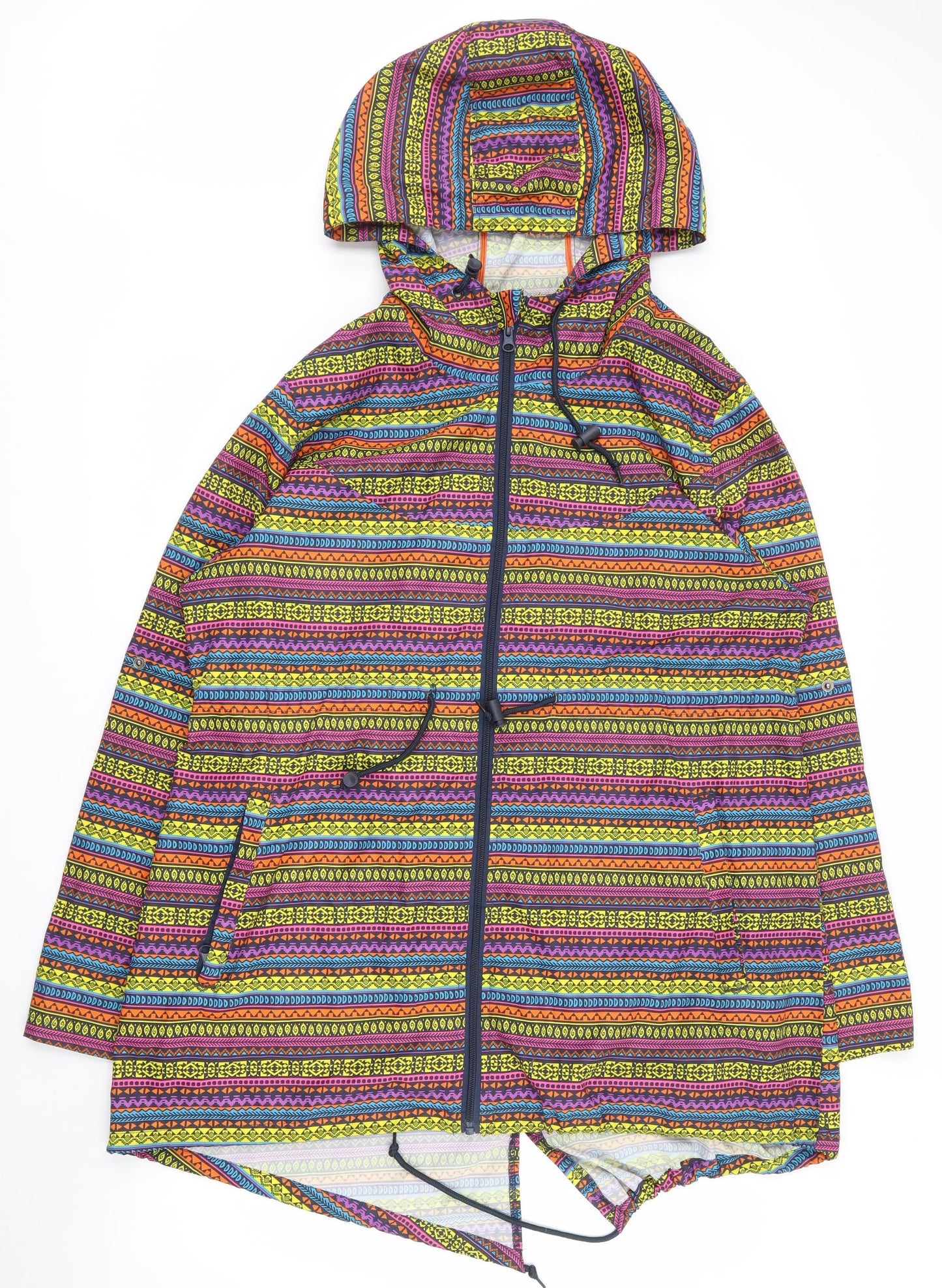 Denim & Co. Womens Multicoloured Geometric  Rain Coat Coat Size L  Zip - Parka in a Pocket