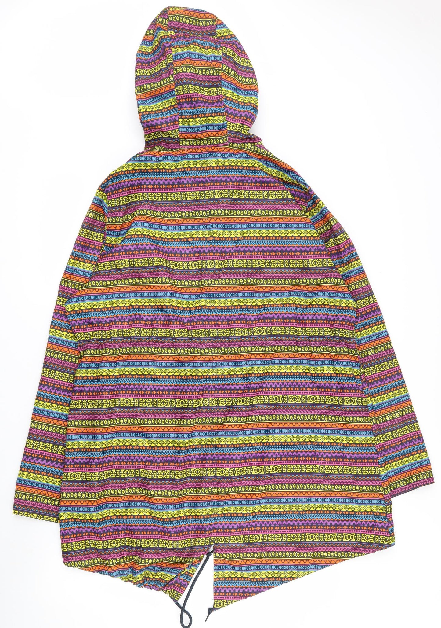 Denim & Co. Womens Multicoloured Geometric  Rain Coat Coat Size L  Zip - Parka in a Pocket