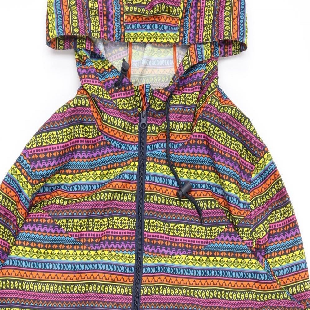 Denim & Co. Womens Multicoloured Geometric  Rain Coat Coat Size L  Zip - Parka in a Pocket
