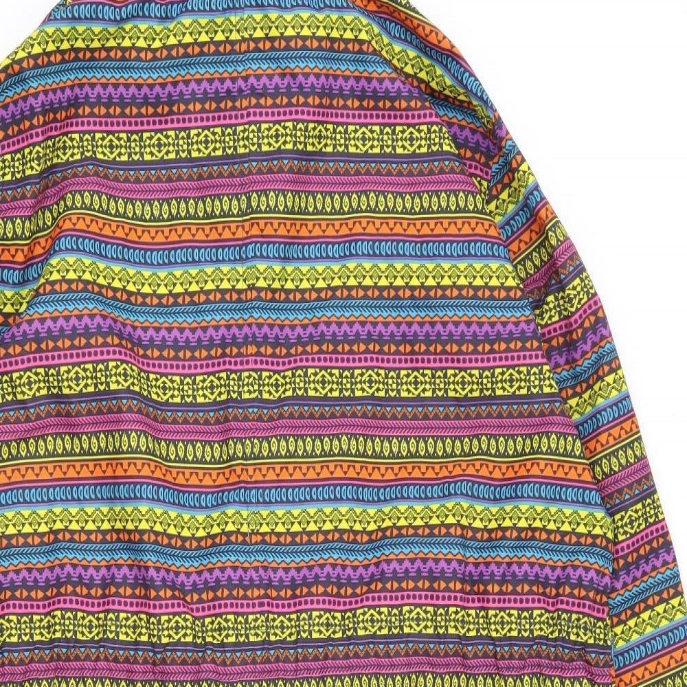 Denim & Co. Womens Multicoloured Geometric  Rain Coat Coat Size L  Zip - Parka in a Pocket