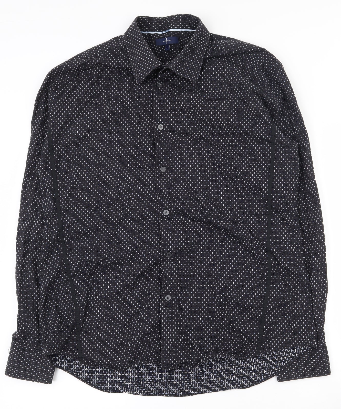 Jasper Conran Mens Blue Geometric Cotton  Button-Up Size L Collared Button