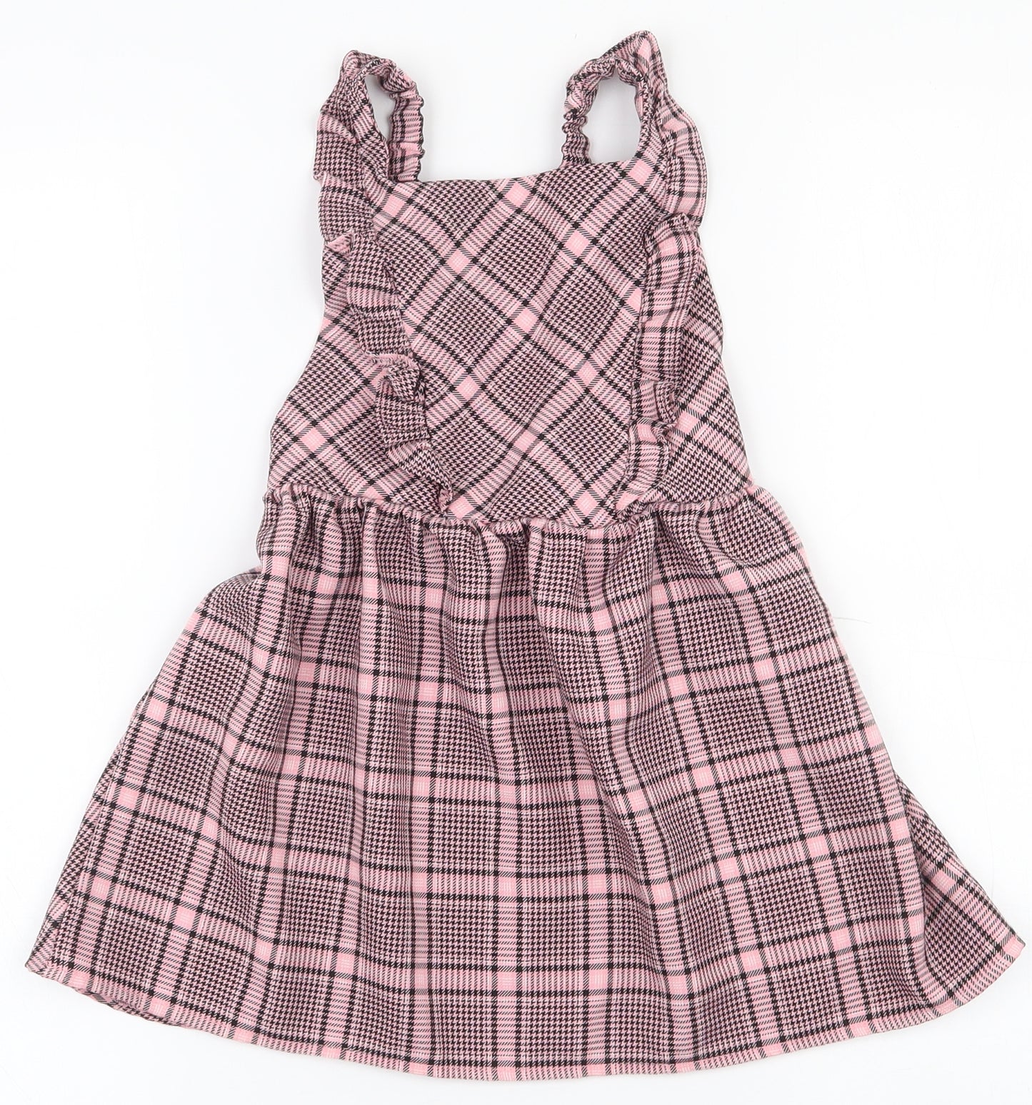 Primark Girls Pink Plaid Polyester Pinafore/Dungaree Dress  Size 4-5 Years  Square Neck Pullover