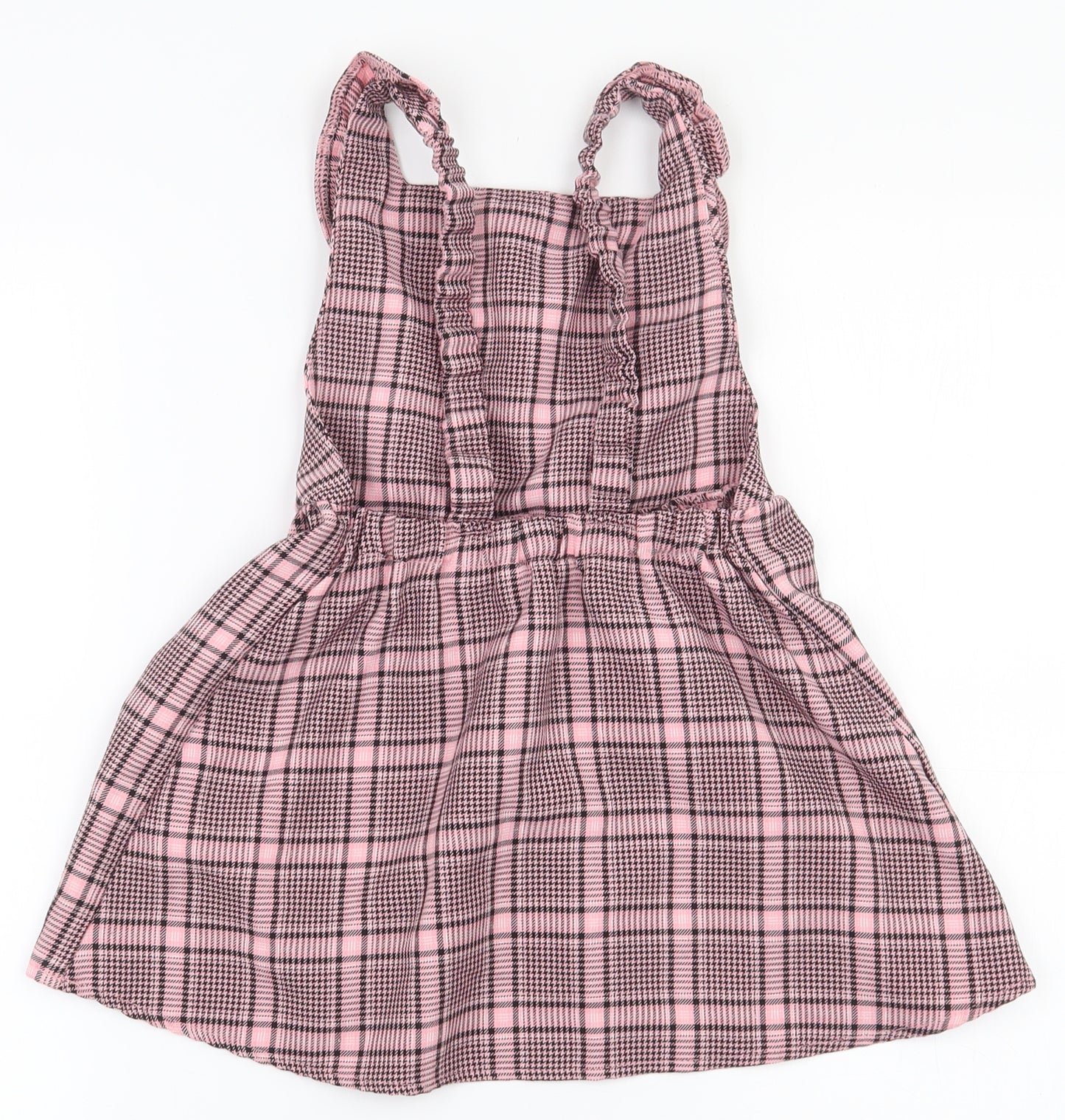 Primark Girls Pink Plaid Polyester Pinafore/Dungaree Dress  Size 4-5 Years  Square Neck Pullover