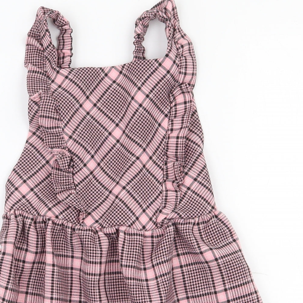 Primark Girls Pink Plaid Polyester Pinafore/Dungaree Dress  Size 4-5 Years  Square Neck Pullover