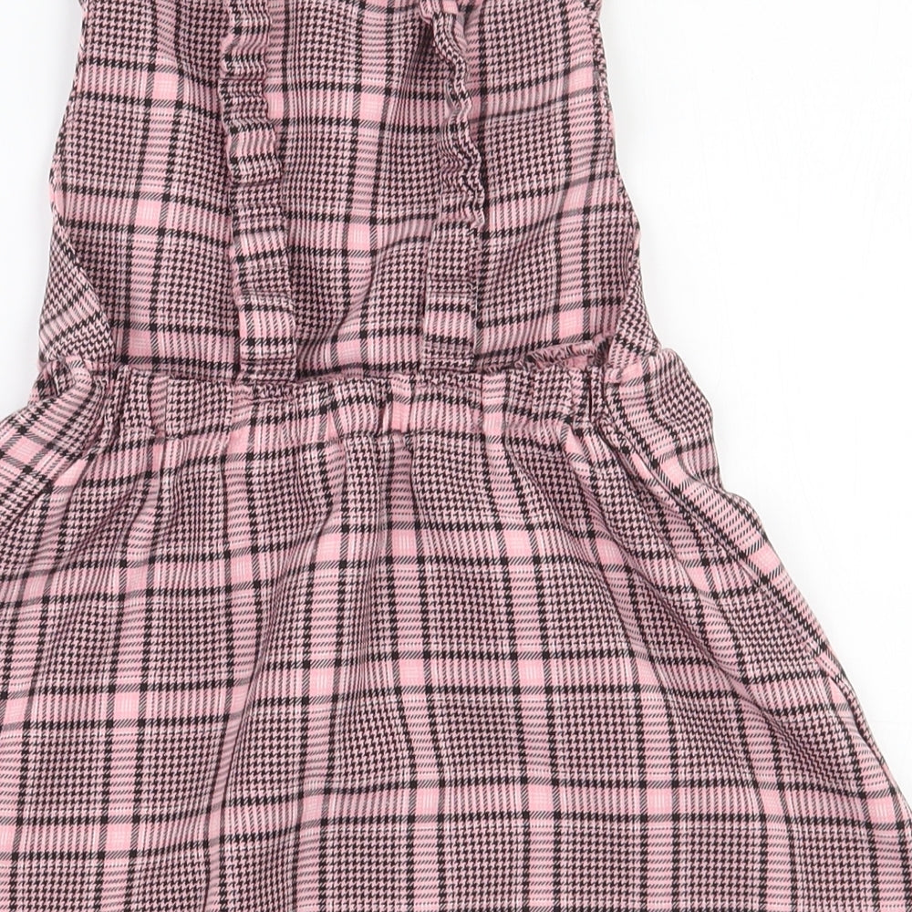 Primark Girls Pink Plaid Polyester Pinafore/Dungaree Dress  Size 4-5 Years  Square Neck Pullover