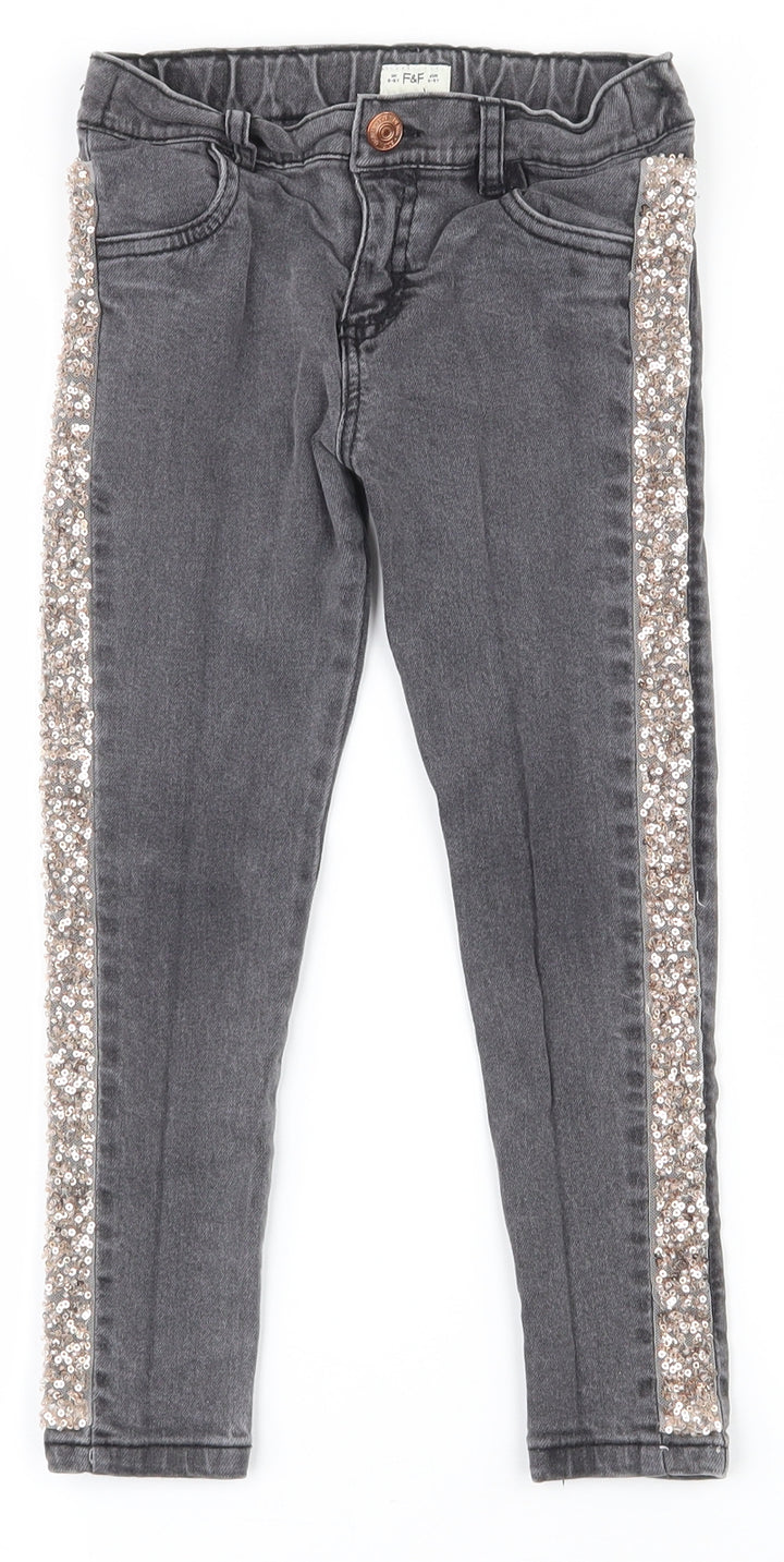 F&F Girls Grey  Cotton Skinny Jeans Size 5-6 Years  Regular Zip