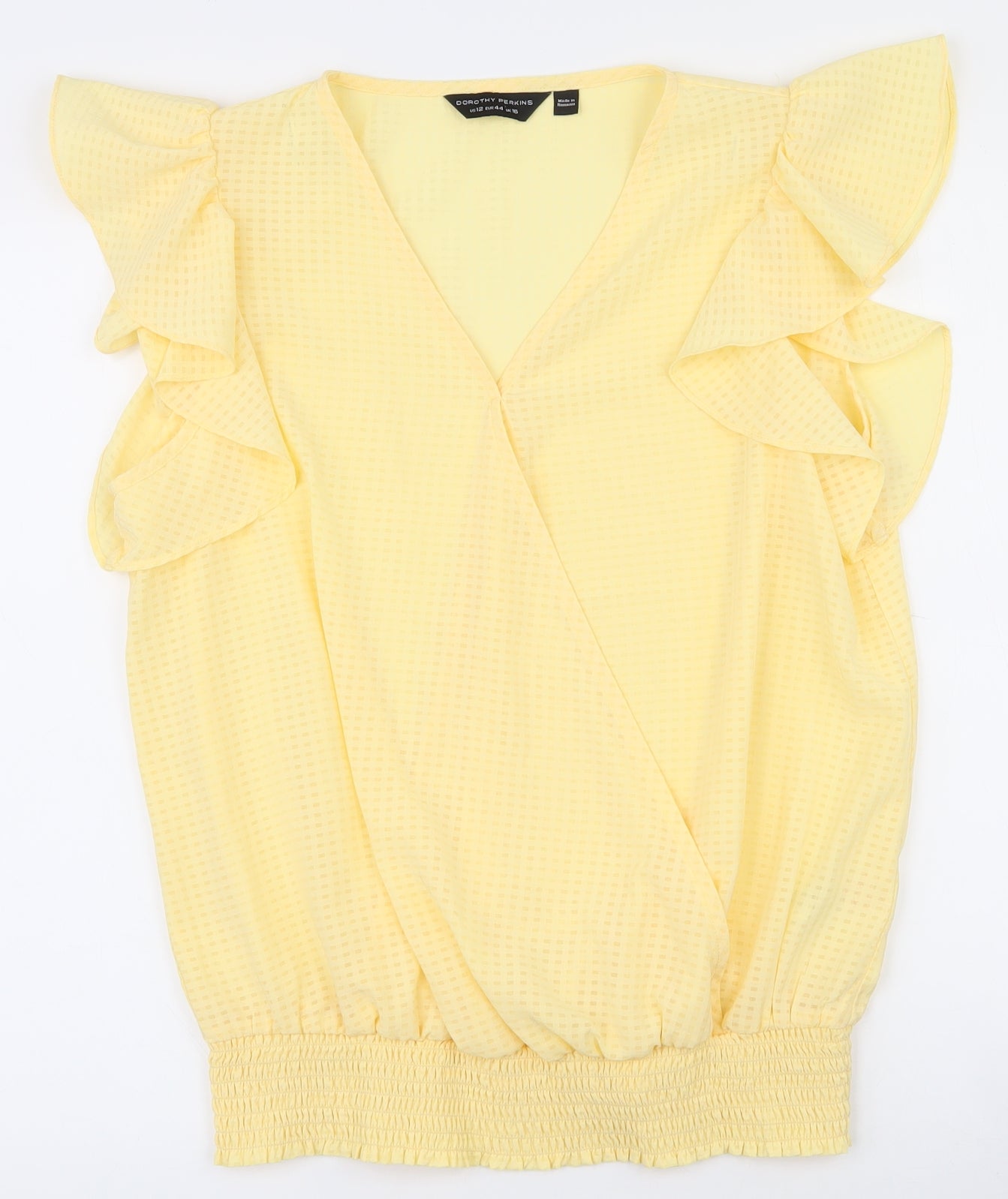 Dorothy Perkins Womens Yellow Geometric Polyester Basic Blouse Size 16 V-Neck