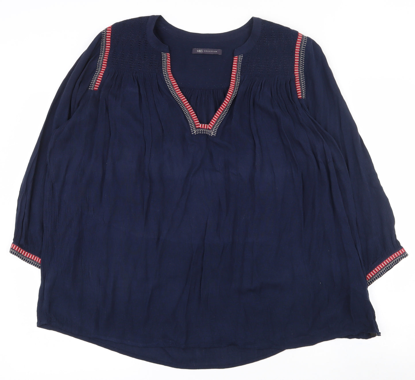 Marks and Spencer Womens Blue  Viscose Basic Blouse Size 14 V-Neck
