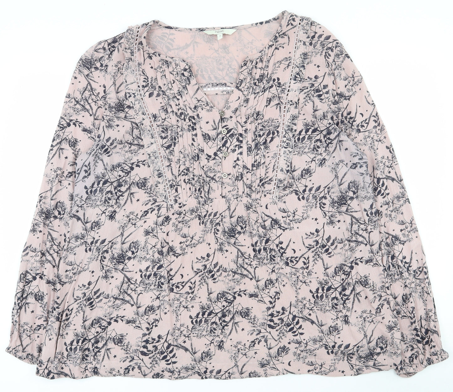 NEXT Womens Pink Floral Viscose Basic Blouse Size 16 V-Neck