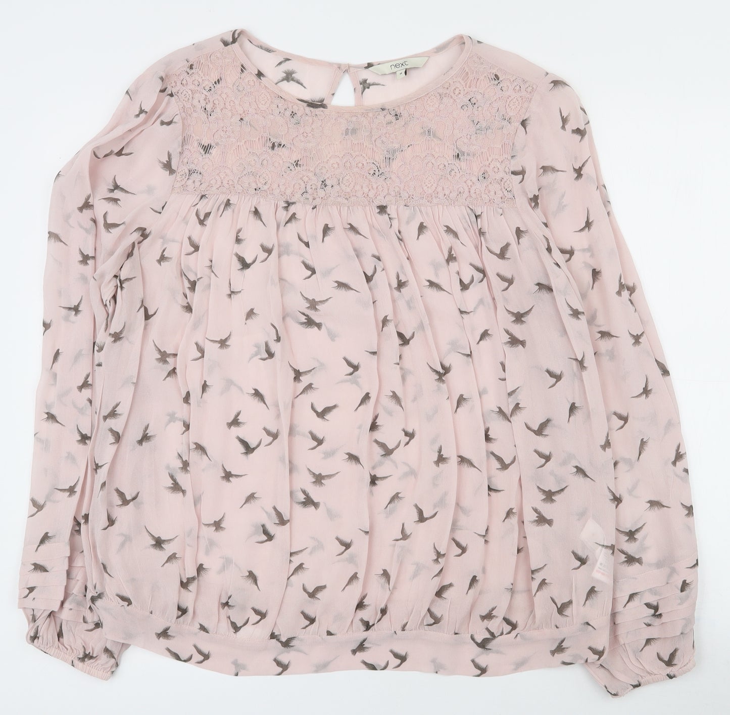 NEXT Womens Pink  Viscose Basic Blouse Size 14 Round Neck - Bird print