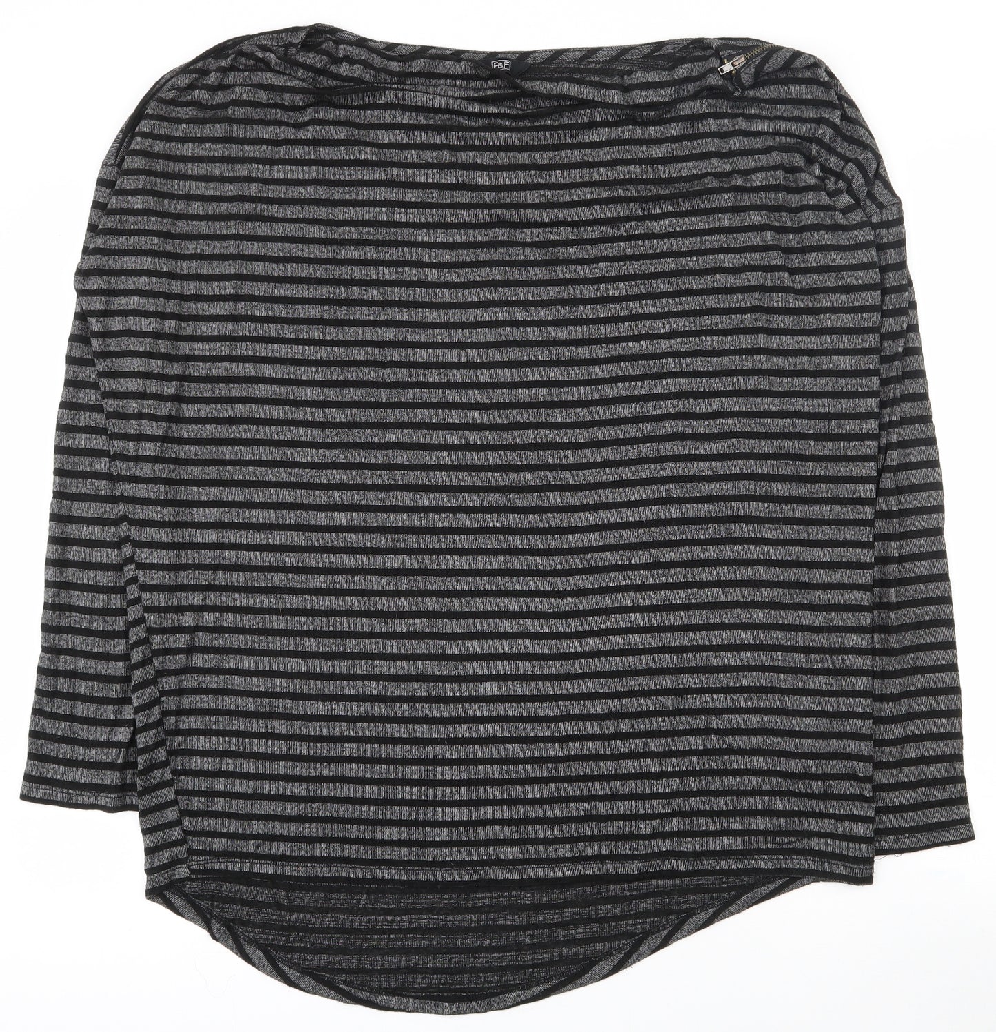 F&F Womens Grey Striped Viscose Basic T-Shirt Size 14 Boat Neck