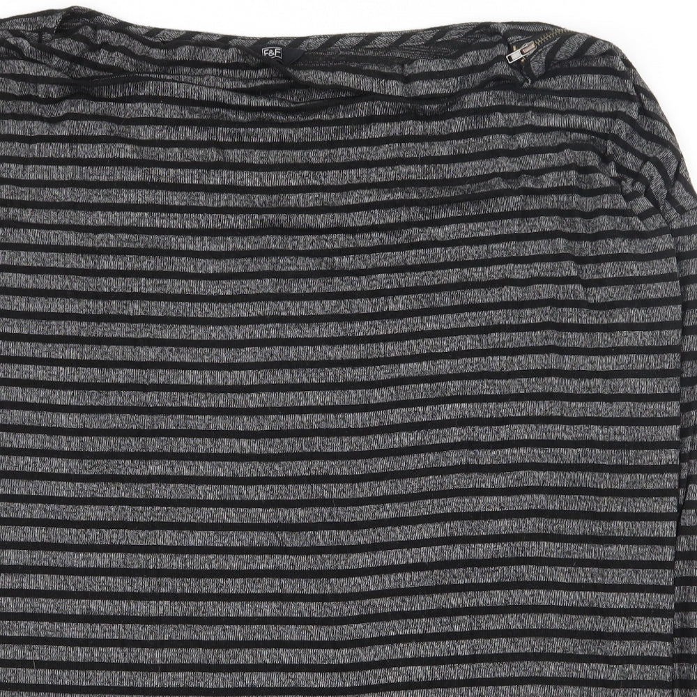 F&F Womens Grey Striped Viscose Basic T-Shirt Size 14 Boat Neck