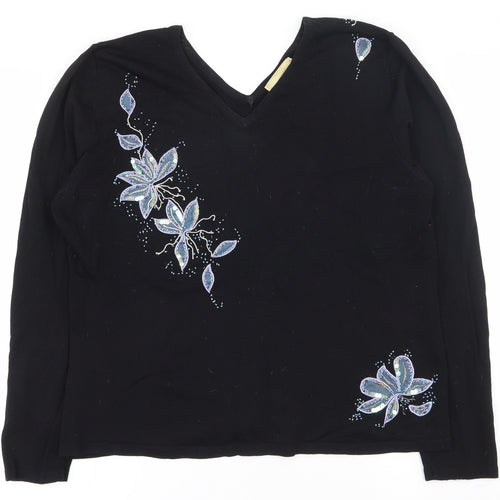 Chianti Womens Black V-Neck  Viscose Pullover Jumper Size L