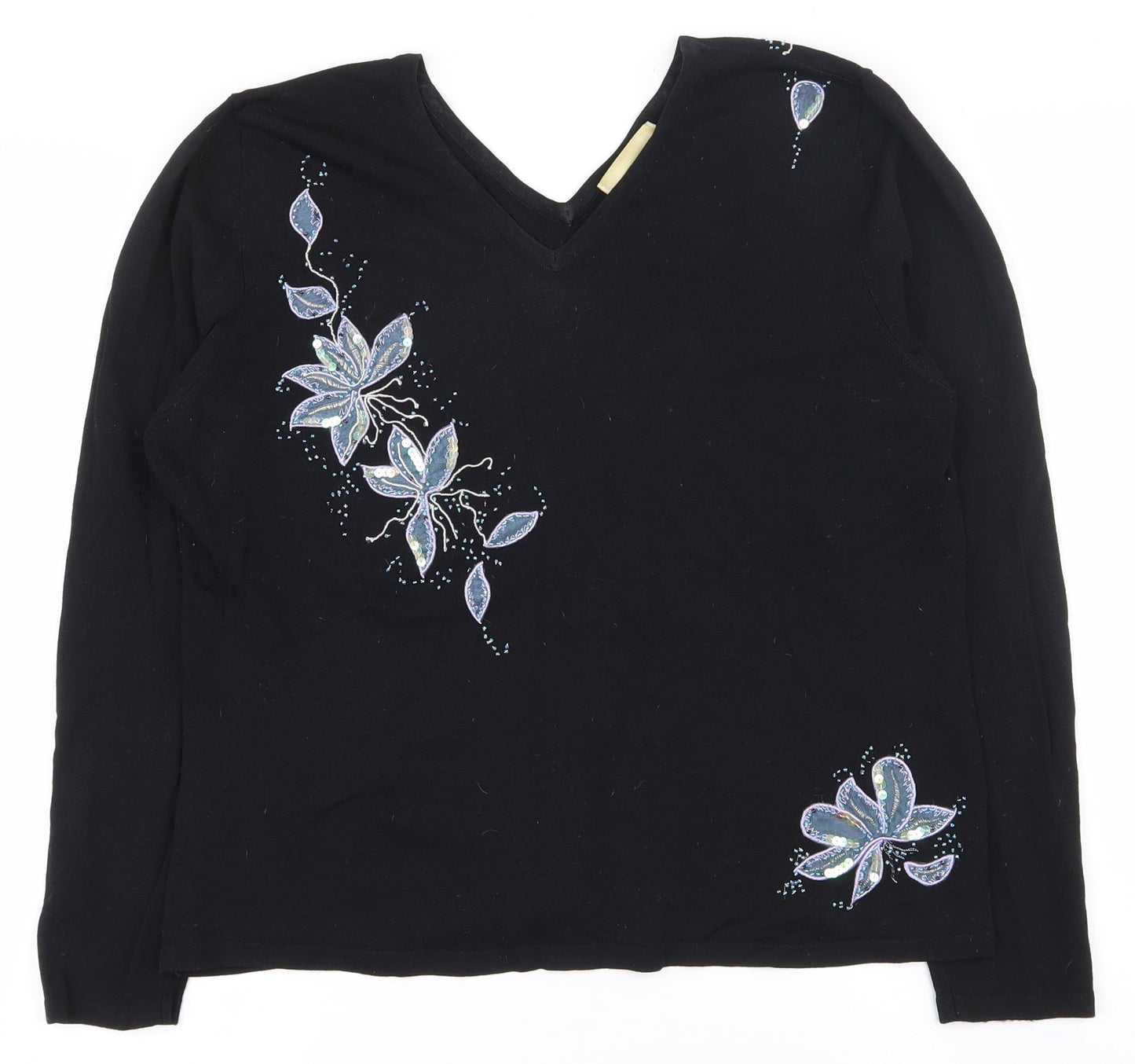 Chianti Womens Black V-Neck  Viscose Pullover Jumper Size L
