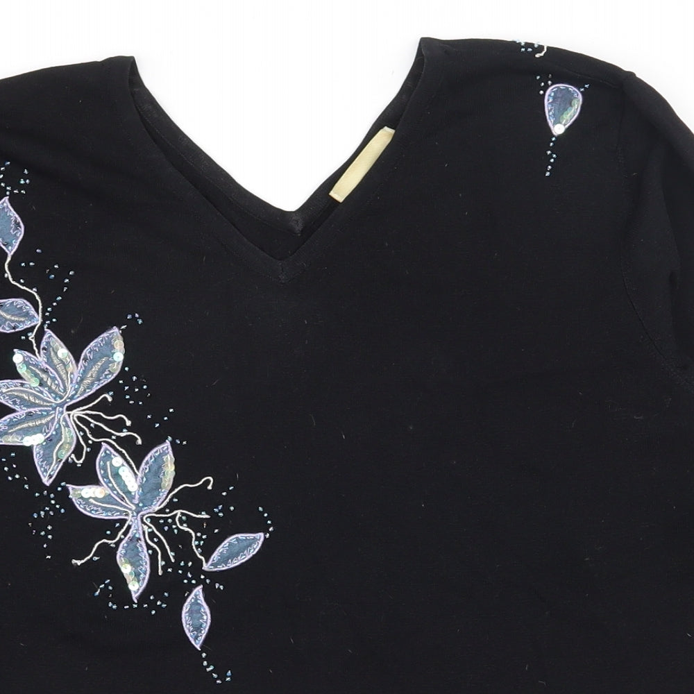 Chianti Womens Black V-Neck  Viscose Pullover Jumper Size L