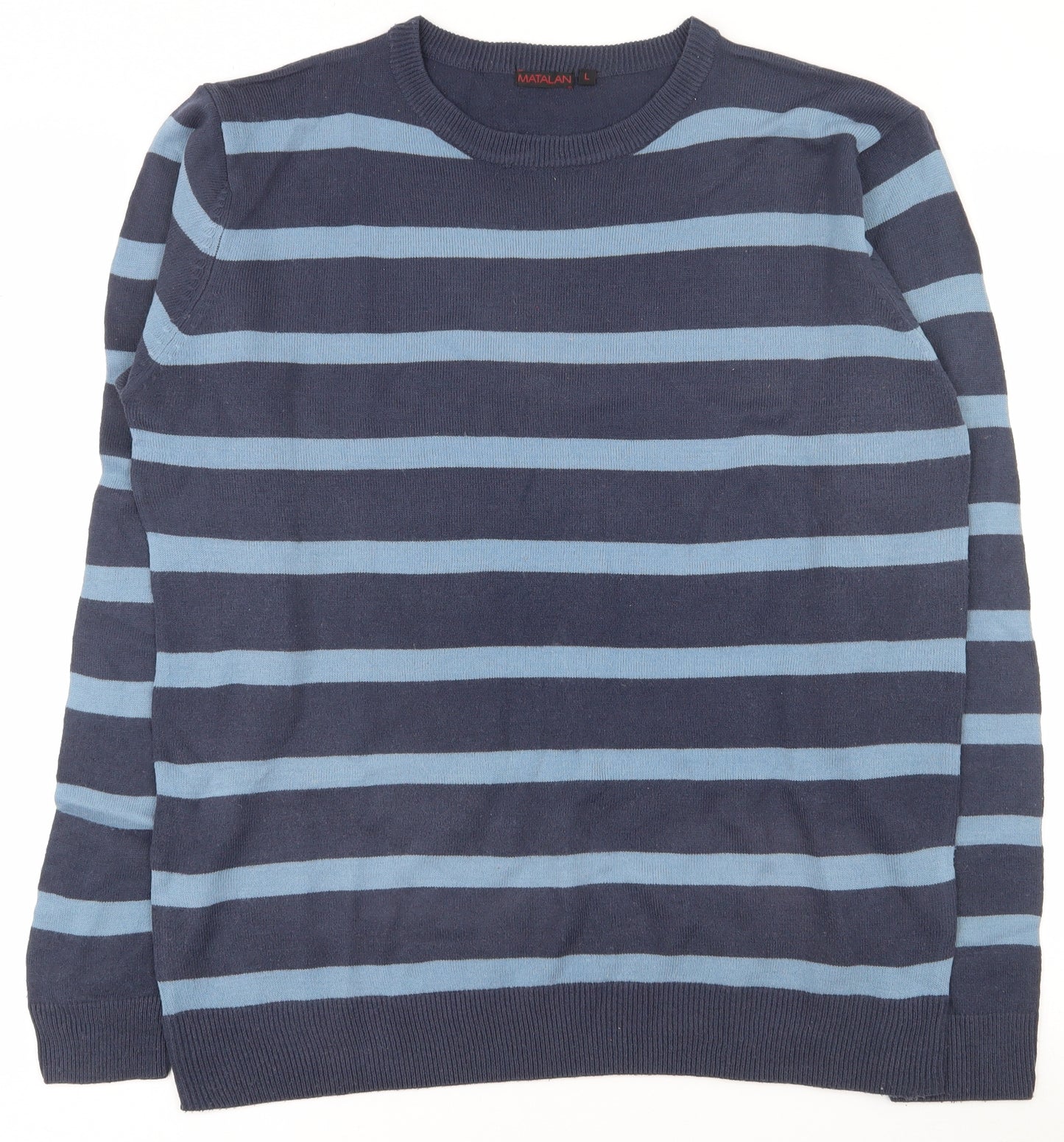 Matalan Mens Blue Round Neck Striped Acrylic Pullover Jumper Size L