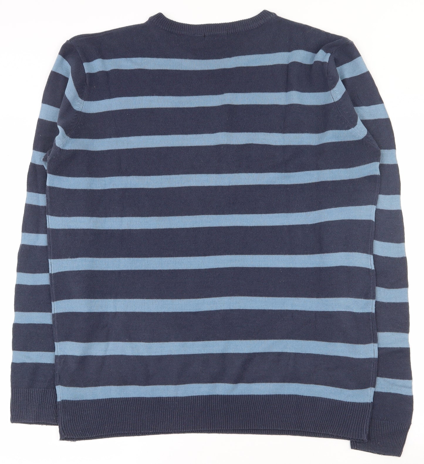 Matalan Mens Blue Round Neck Striped Acrylic Pullover Jumper Size L