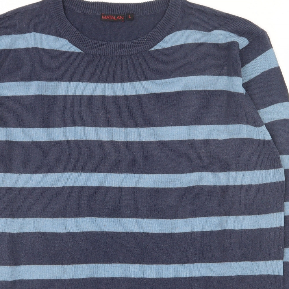 Matalan Mens Blue Round Neck Striped Acrylic Pullover Jumper Size L
