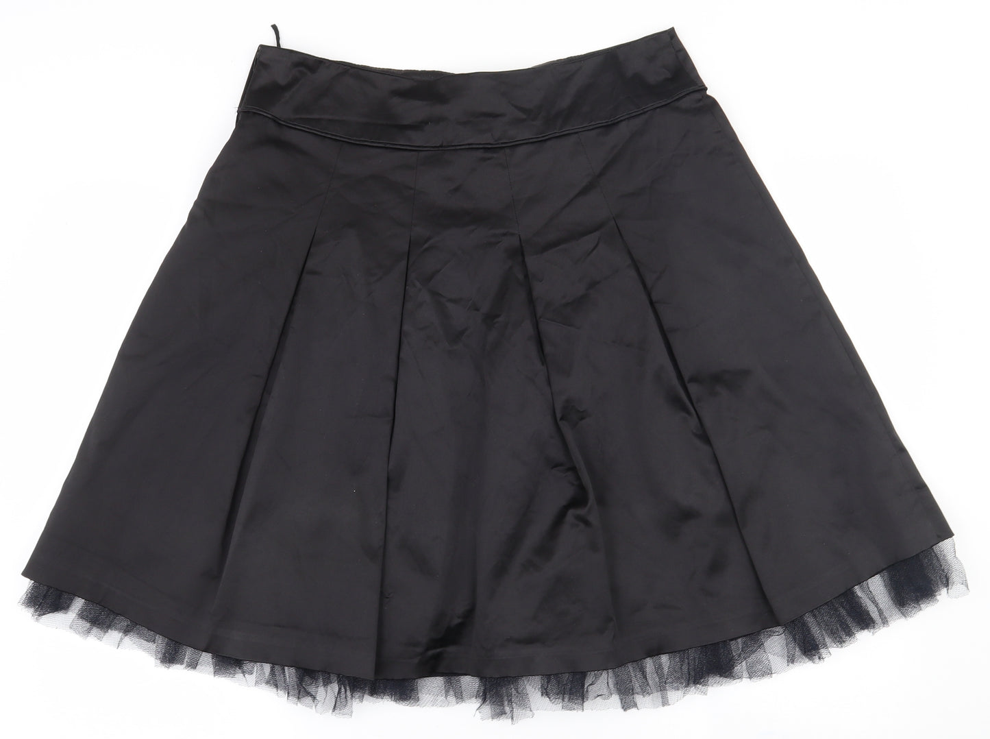 New Look Womens Black  Cotton Skater Skirt Size 14   Zip