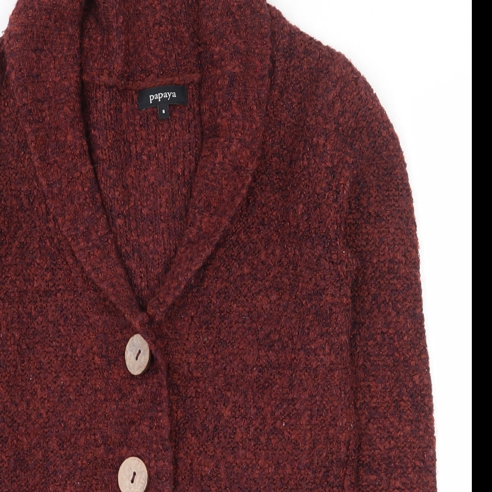 Papaya Womens Red Collared  Acrylic Cardigan Jumper Size 8