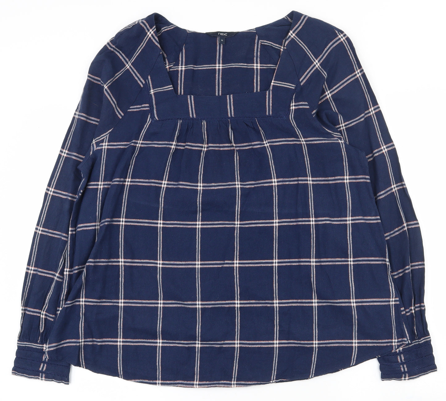 NEXT Womens Blue Plaid Cotton Basic Blouse Size 16 Square Neck