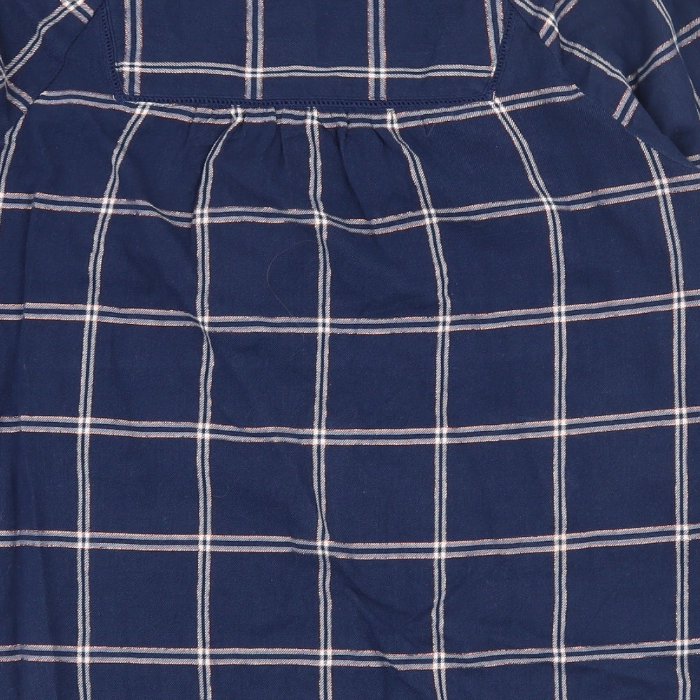 NEXT Womens Blue Plaid Cotton Basic Blouse Size 16 Square Neck