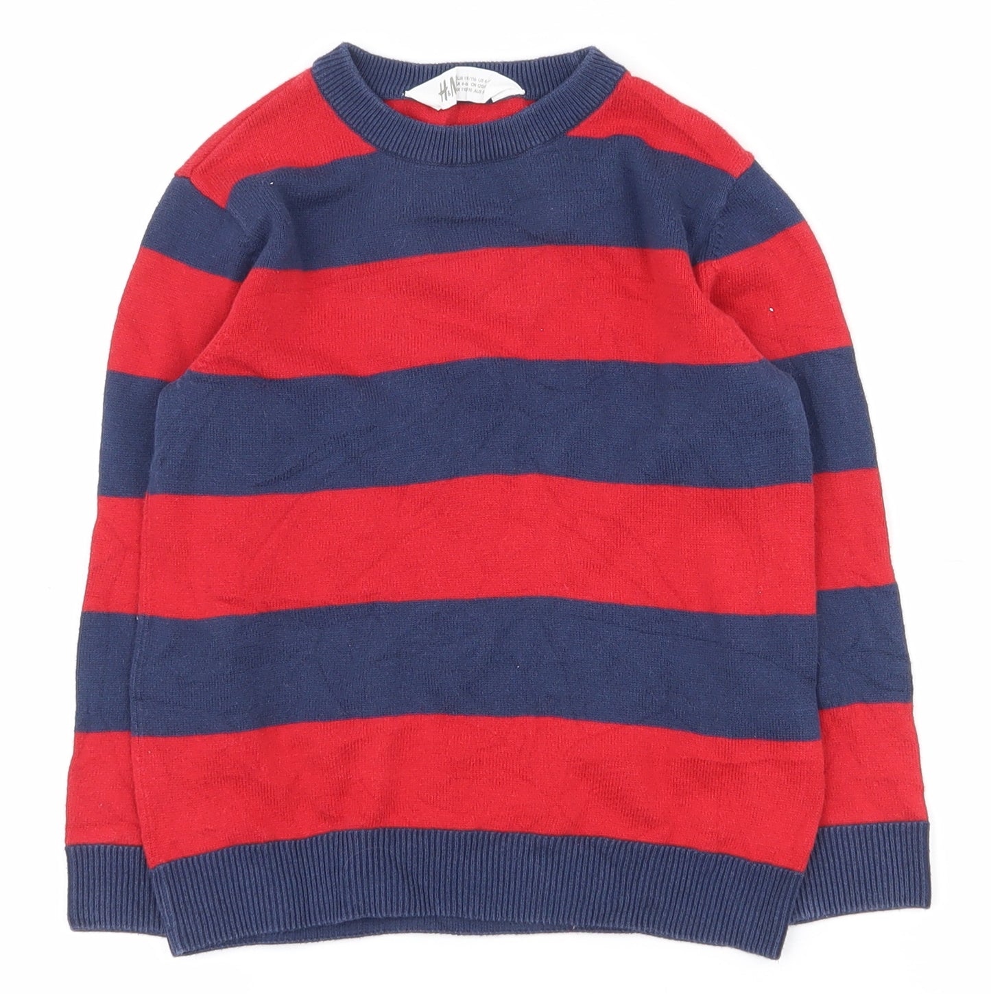 H&M Boys Red Crew Neck Striped 100% Cotton Pullover Jumper Size 5-6 Years  Pullover