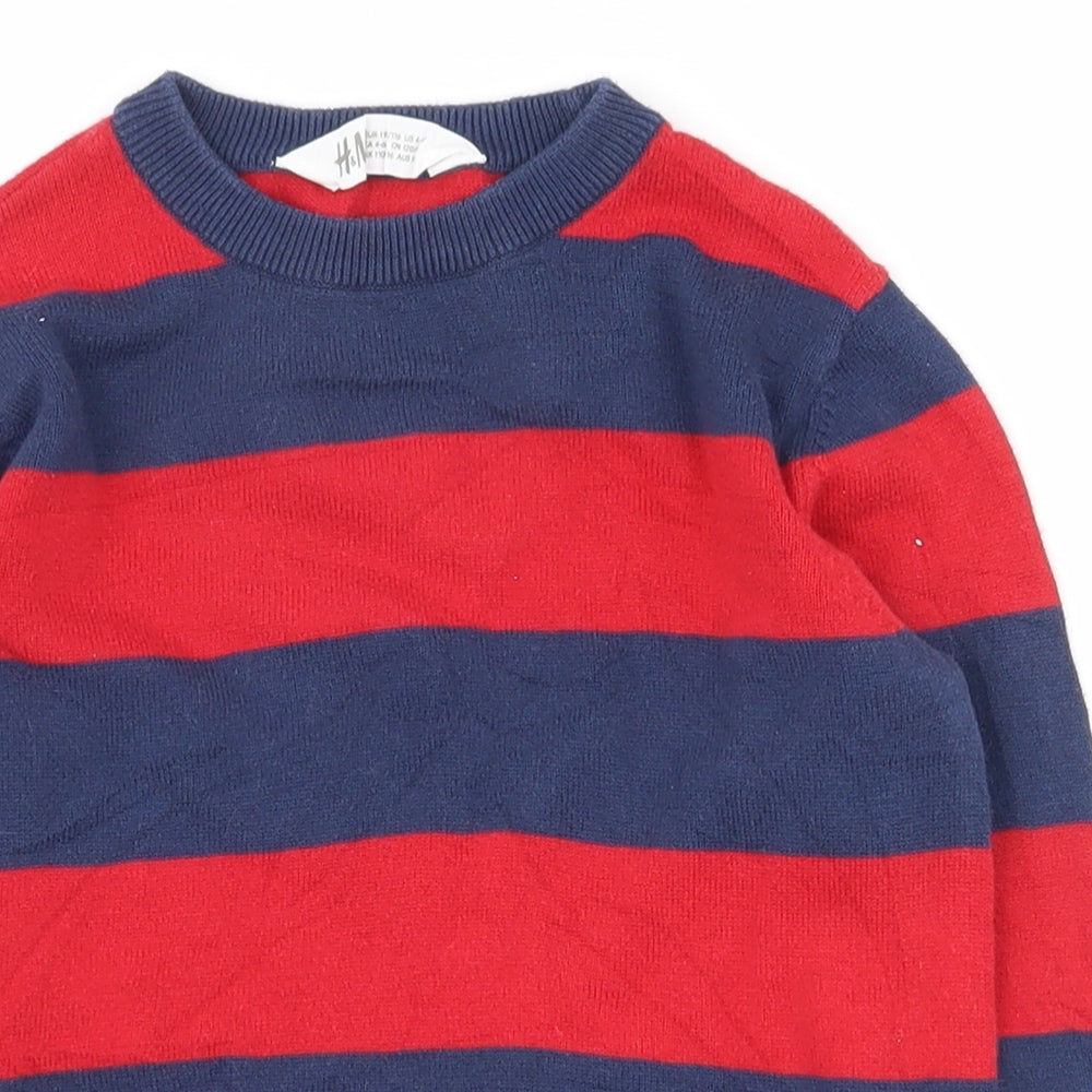 H&M Boys Red Crew Neck Striped 100% Cotton Pullover Jumper Size 5-6 Years  Pullover
