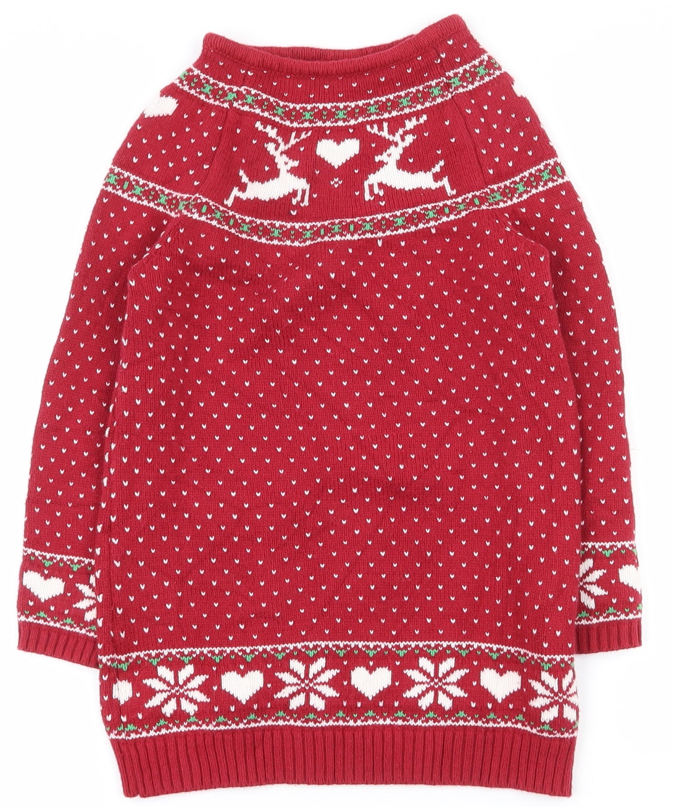 Tahari Girls Red Boat Neck Fair Isle Cotton Tunic Jumper Size 6-7 Years  Pullover - Christmas jumper