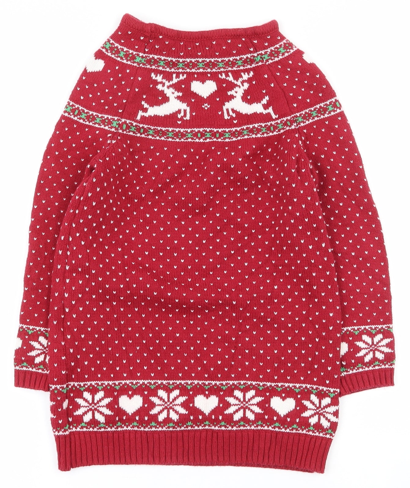 Tahari Girls Red Boat Neck Fair Isle Cotton Tunic Jumper Size 6-7 Years  Pullover - Christmas jumper