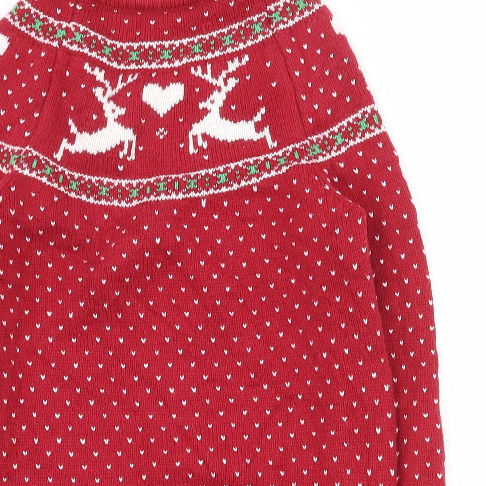 Tahari Girls Red Boat Neck Fair Isle Cotton Tunic Jumper Size 6-7 Years  Pullover - Christmas jumper