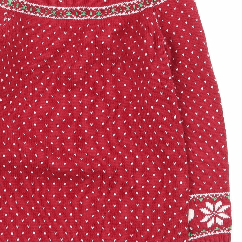 Tahari Girls Red Boat Neck Fair Isle Cotton Tunic Jumper Size 6-7 Years  Pullover - Christmas jumper