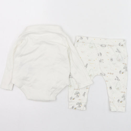 F&F Baby White  Cotton Trousers Outfit/Set Size 0-3 Months  Button - Winnie The Pooh