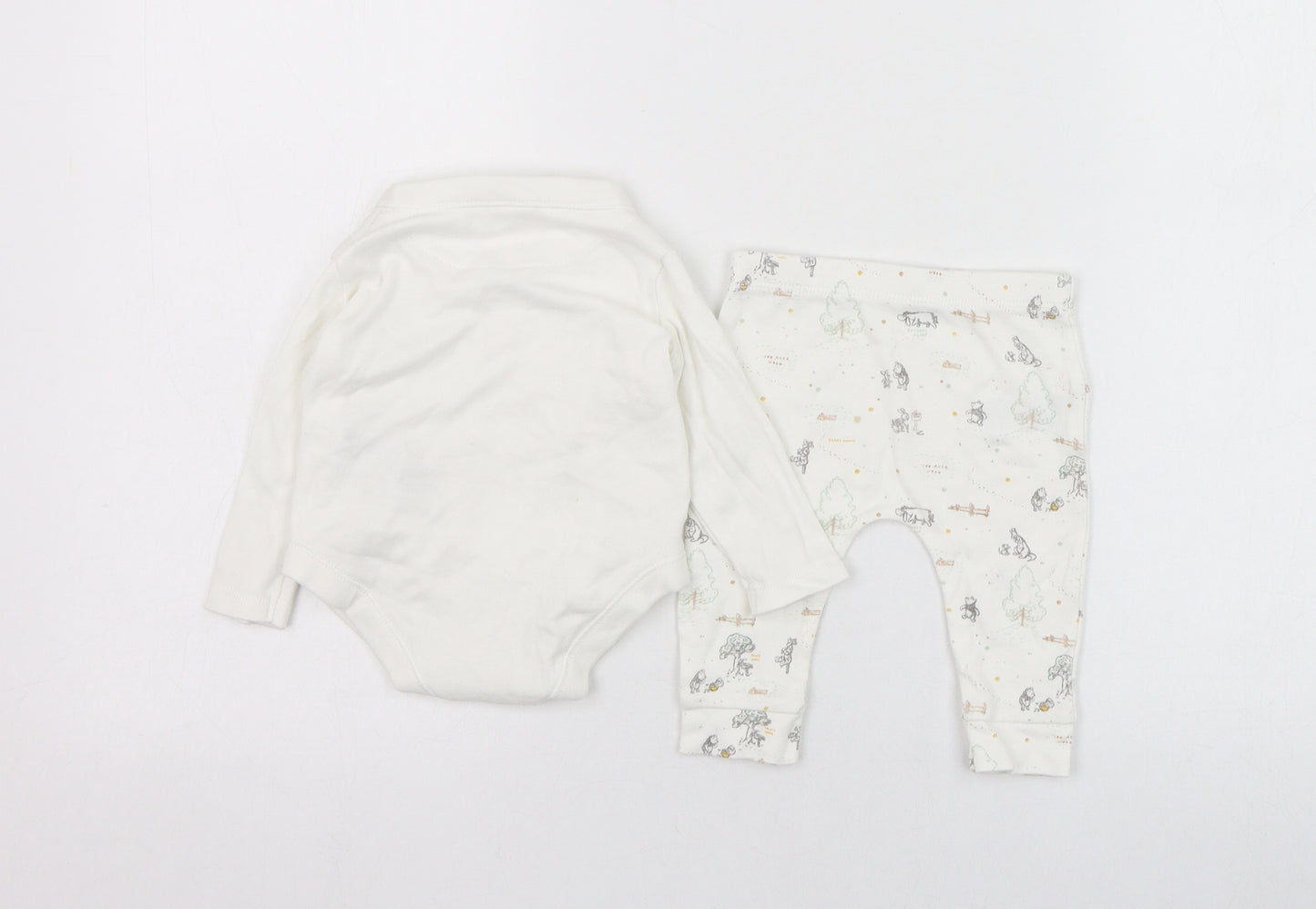 F&F Baby White  Cotton Trousers Outfit/Set Size 0-3 Months  Button - Winnie The Pooh