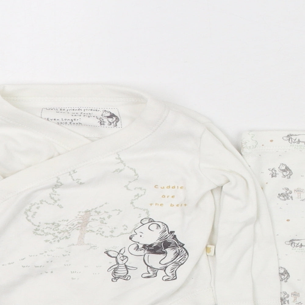 F&F Baby White  Cotton Trousers Outfit/Set Size 0-3 Months  Button - Winnie The Pooh
