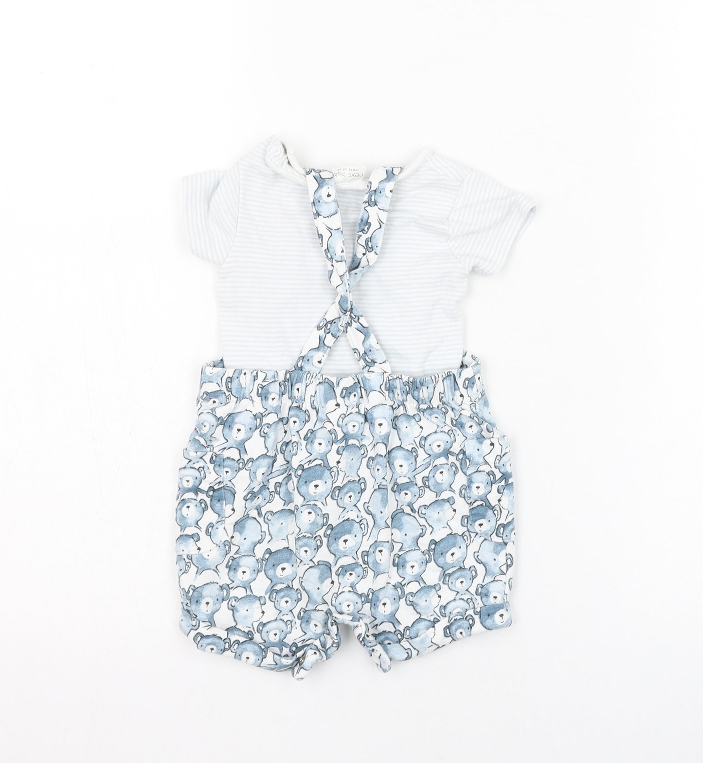 NEXT Boys Blue  Cotton Dungaree One-Piece Size 0-3 Months  Button - Bear